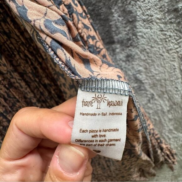 Floral Maxi Dress strapless high low split peach navy handmade in Bali tropical - Picture 4 of 9